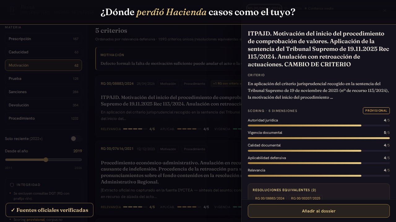 Búsqueda real en Becca: criterios TEAC/TEAR con citas oficiales resaltadas